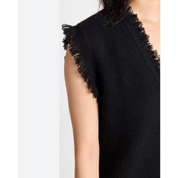 LISA YANG Sz 1 S Small Black Lola 100% Cashmere Fringe Trim Tunic Dress - Picture 12 of 14